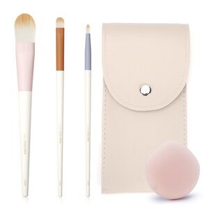 3-Pieces Colorful Foundation Brushes Set With Makeup Sponge And Travel Pouch